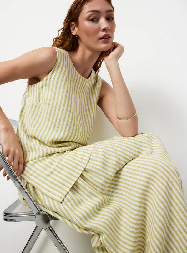Green Stripe Print Linen Rich Shell Top 20